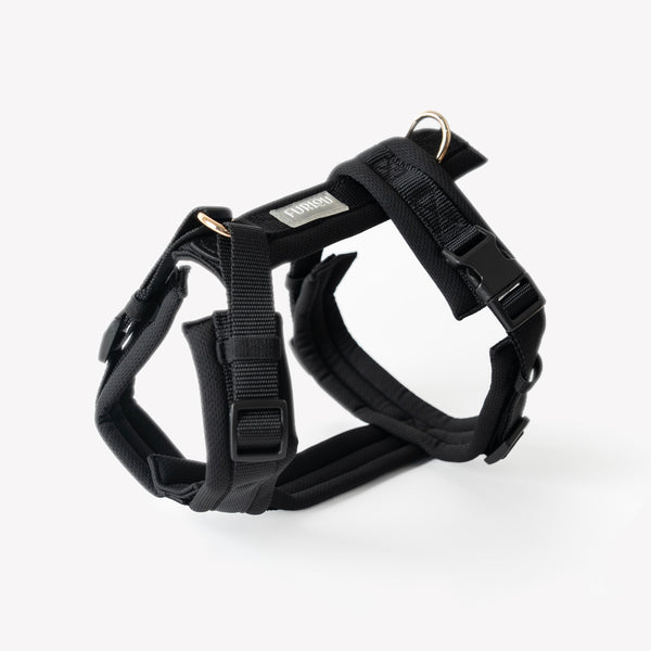 FURLOU black comfort dog harness with gold hardware

