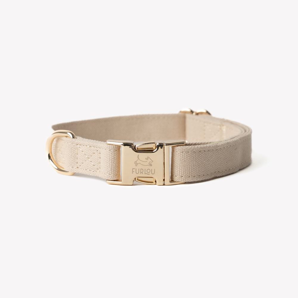 FURLOU tan canvas dog collar with gold buckle

