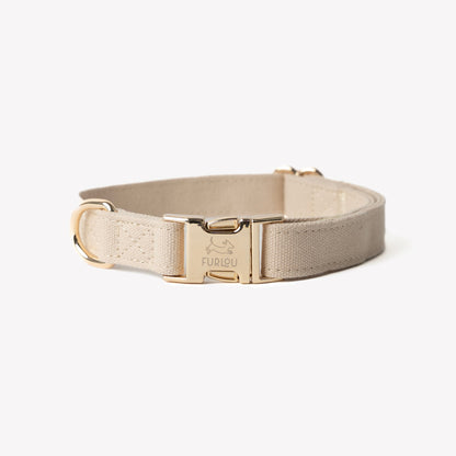 FURLOU tan canvas dog collar with gold buckle


