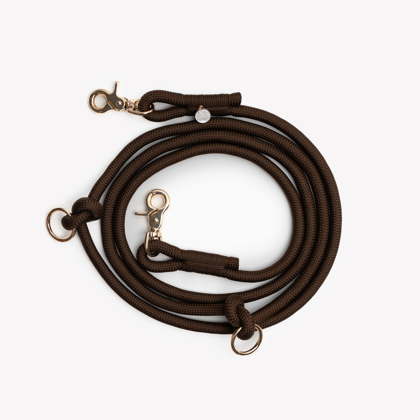 brown adjustable dog leash with gold clip

