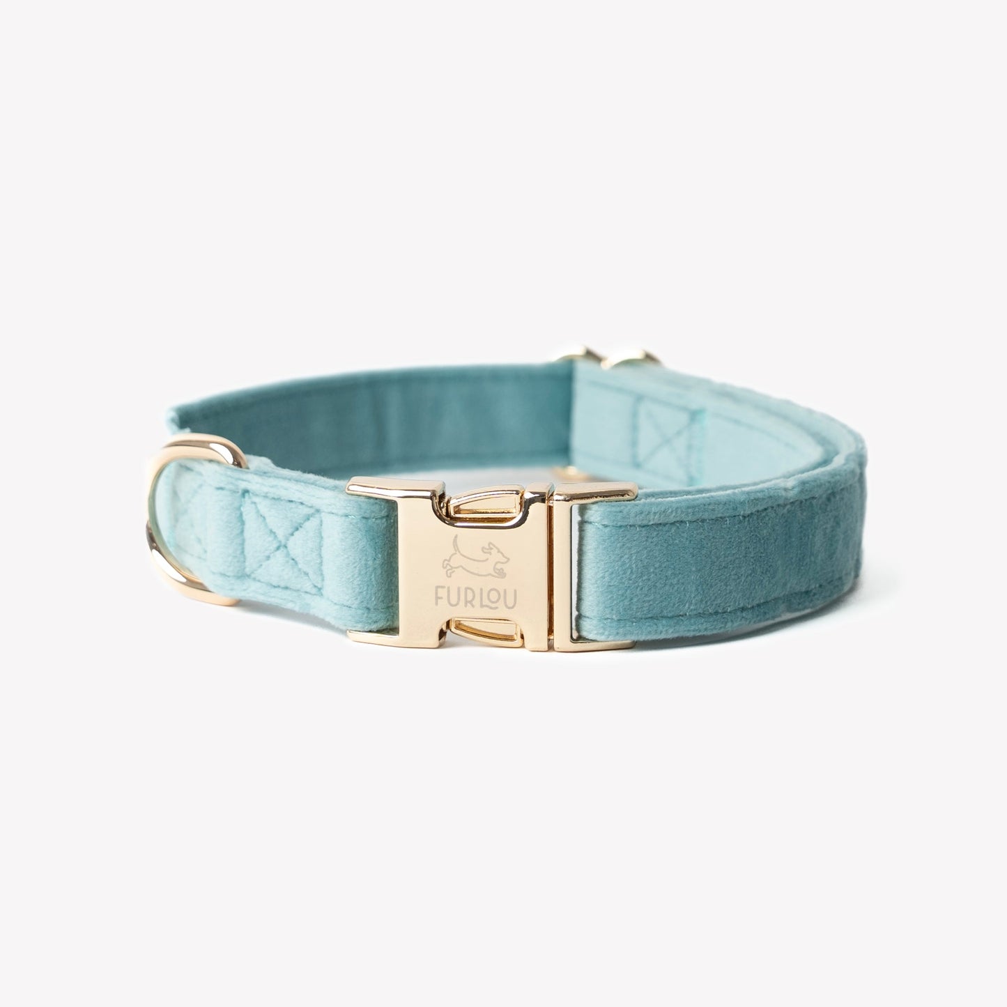 FURLOU blue velvet dog collar with gold hardware

