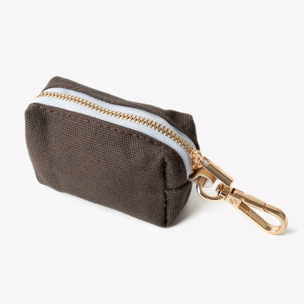 brown dog poop bag pouch with gold clip

