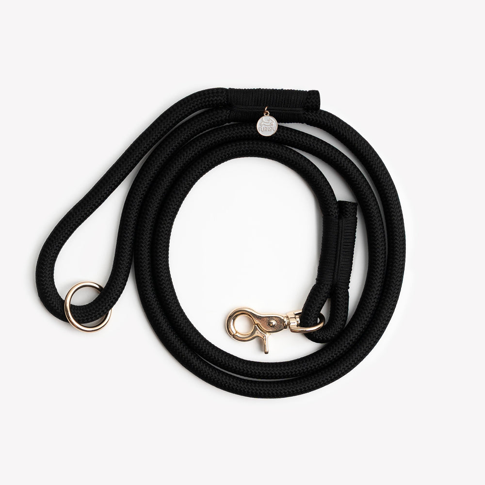 FURLOU black braided rope dog leash with gold clip

