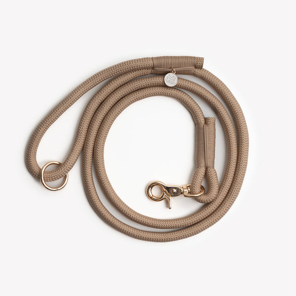 sand braided dog leash with gold clip

