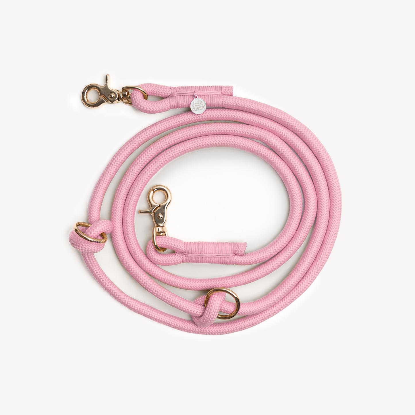 adjustable pink rope dog leash with gold clip


