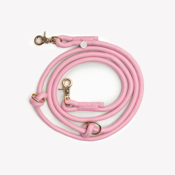 adjustable pink rope dog leash with gold clip

