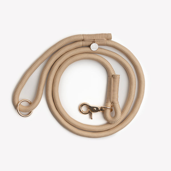 FURLOU tan braided rope dog leash with gold clip

