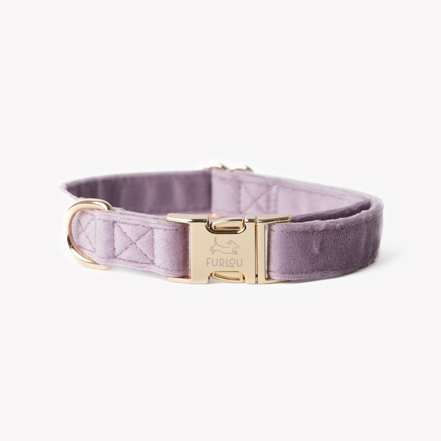 FURLOU lilac velvet dog collar with gold buckle

