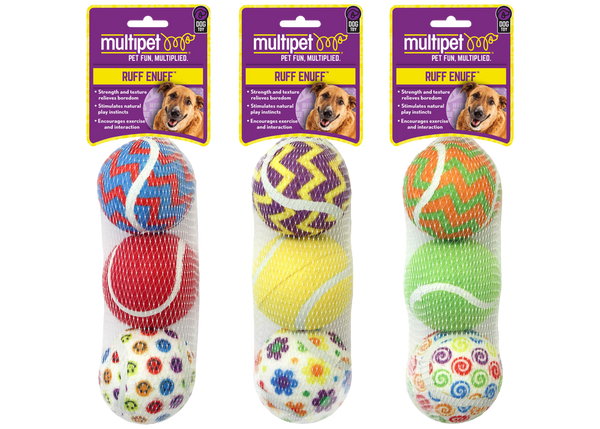 Multipet Tennis Ball 3-Pack - Assorted Designs