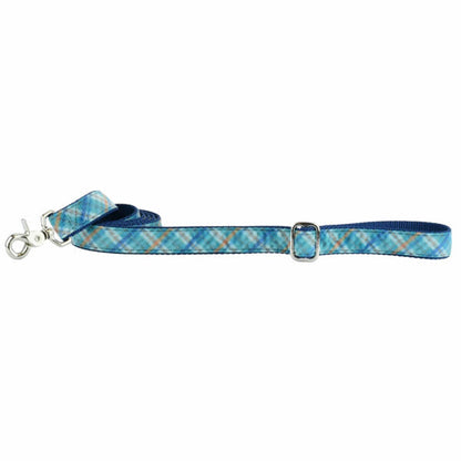 Blue Plaid Velvet Dog Leash