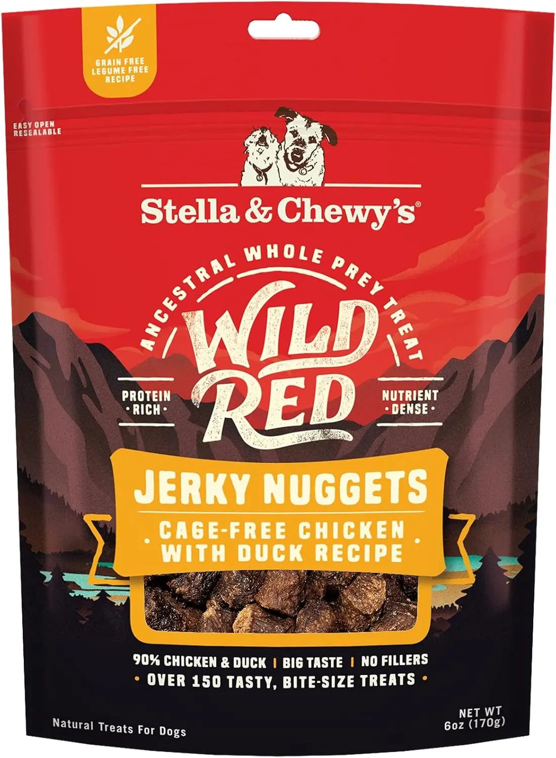 Stella & chewy's - Wild Red Jerky Nuggets - 90% Protein-Rich Chicken & Duck Dog Treats - Grain-Free Training Rewards for All Breeds - Made in USA - 6 Oz Bag