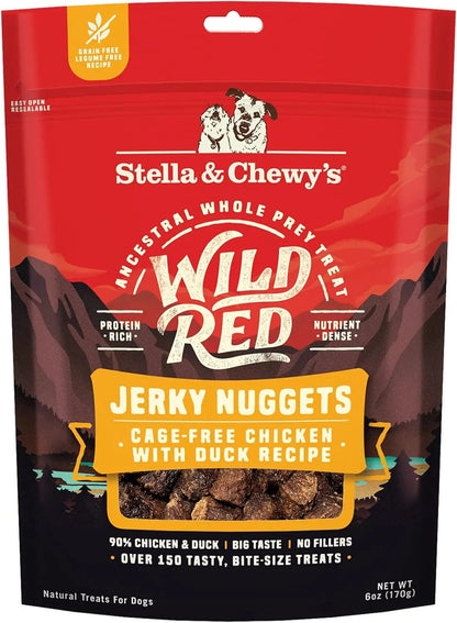 Stella & chewy's - Wild Red Jerky Nuggets - 90% Protein-Rich Chicken & Duck Dog Treats - Grain-Free Training Rewards for All Breeds - Made in USA - 6 Oz Bag