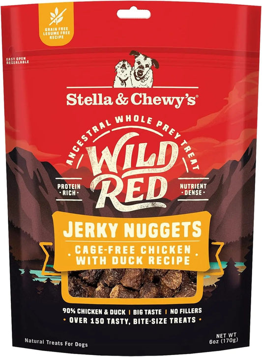 Stella & chewy's - Wild Red Jerky Nuggets - 90% Protein-Rich Chicken & Duck Dog Treats - Grain-Free Training Rewards for All Breeds - Made in USA - 6 Oz Bag