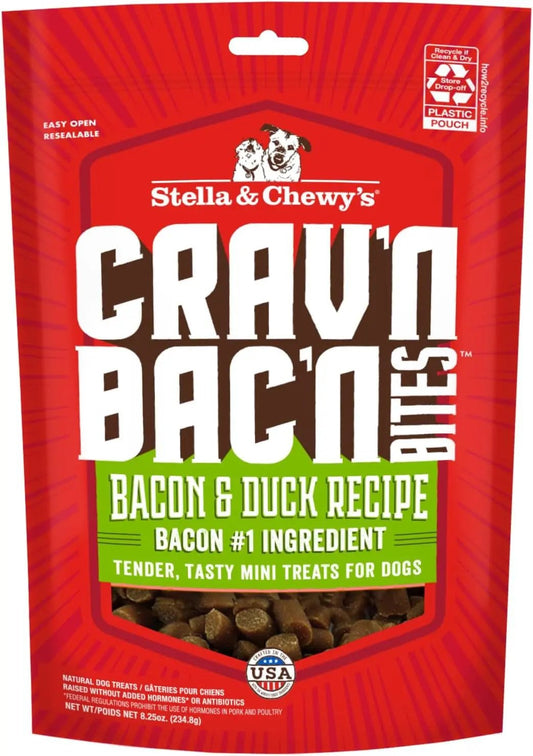 Stella & chewy's - Training Dog Treats - Crav'N Bac'N Soft Bacon & Duck Bites - Premium USA Made - Low Calorie Rewards - 8.25Oz