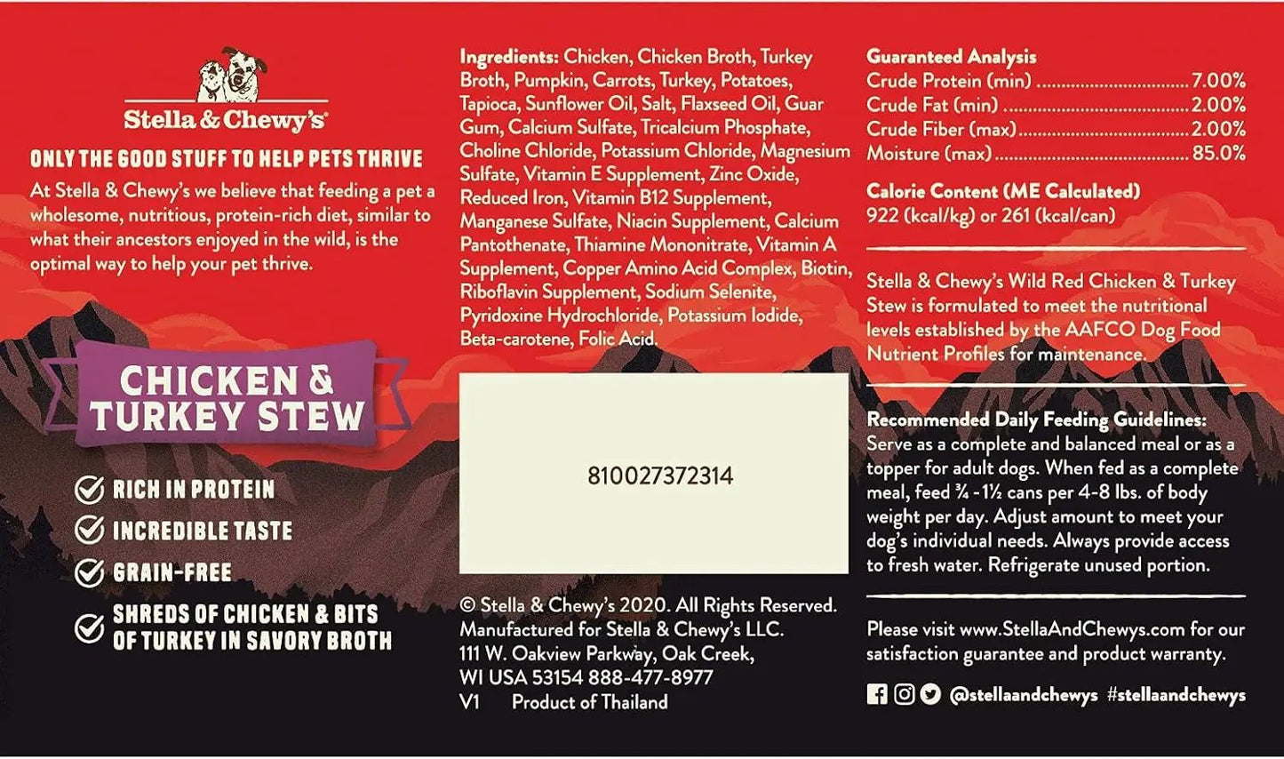 Stella & chewy's - Wild Red Wet Dog Food Chicken & Turkey Stew High Protein Recipe, 10 Ounce (Pack of 6)