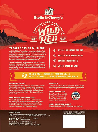 Stella & chewy's - Wild Red Jerky Nuggets - 90% Protein-Rich Chicken & Duck Dog Treats - Grain-Free Training Rewards for All Breeds - Made in USA - 6 Oz Bag