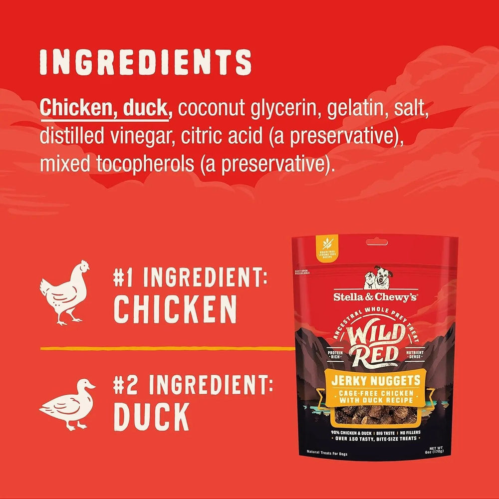 Stella & chewy's - Wild Red Jerky Nuggets - 90% Protein-Rich Chicken & Duck Dog Treats - Grain-Free Training Rewards for All Breeds - Made in USA - 6 Oz Bag