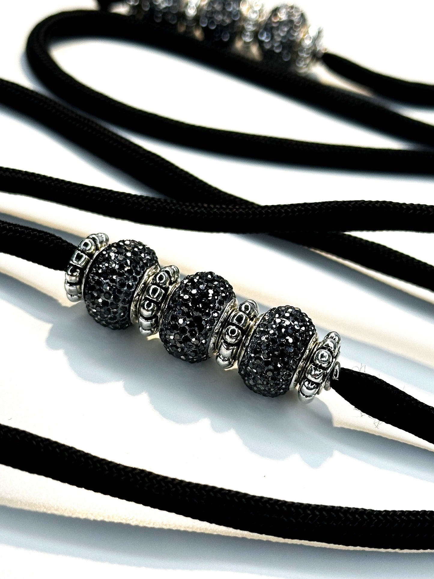 Elegant Black Show Leash with Diamond Pandora Beads