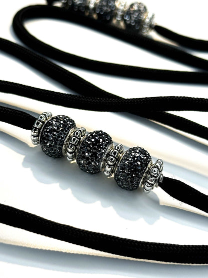 Elegant Black Show Leash with Diamond Pandora Beads