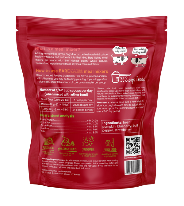 Bare Naked Beef Mixer Dog Food Topper 12oz Ingredients and Product Info