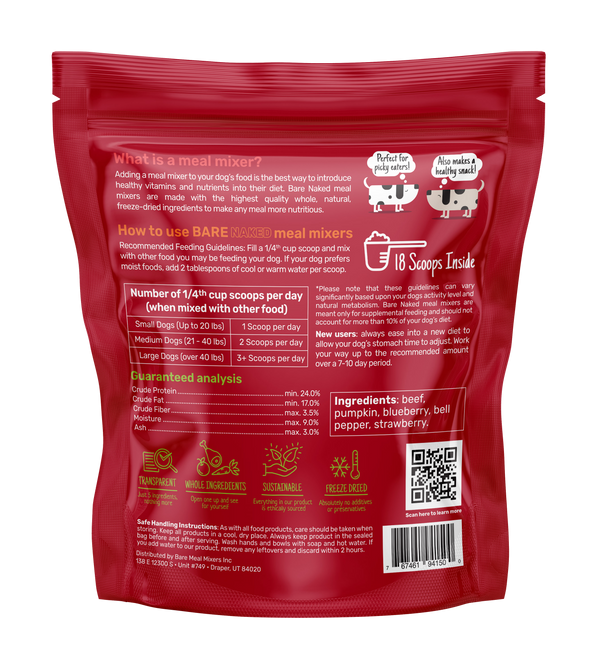 Bare Naked Beef Mixer Dog Food Topper 6oz Ingredients and Feeding Instructions