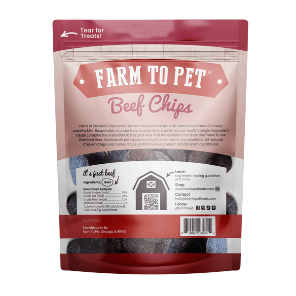 Farm To Pet - Beef Chips Dog Treats | Single-Ingredient Healthy Treats for Dogs