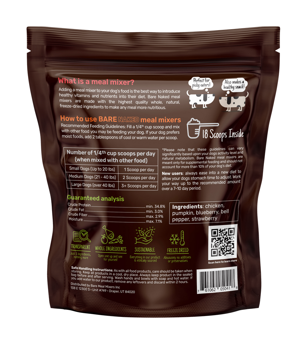 Bare Naked Chicken Mixer Dog Food Topper 6oz Ingredients and Feeding Guidelines