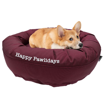 American Dog - Dog Bed Round Bolster Armor™ 'Happy Pawlidays'