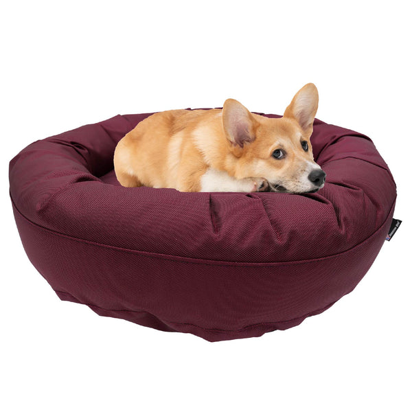 American Dog - Dog Bed Round Bolster Armor™ 'Happy Pawlidays'