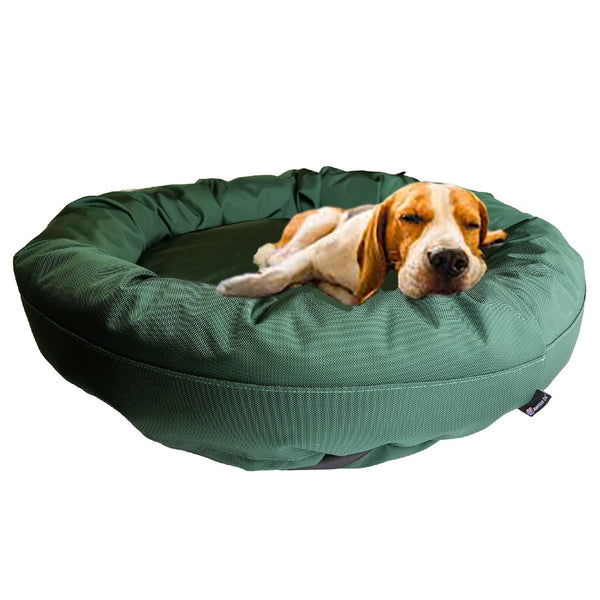 American Dog - Dog Bed Round Bolster Armor™ 'Happy Pawlidays'