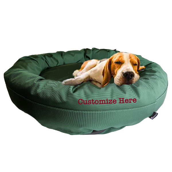 American Dog - Dog Bed Round Bolster Armor™ 'Happy Pawlidays'