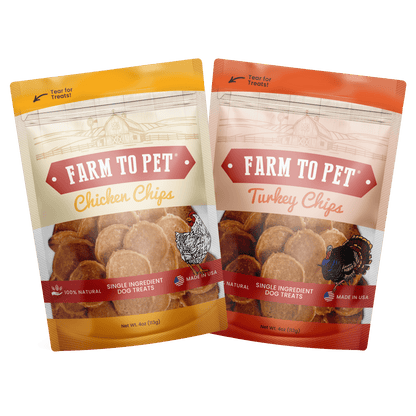 Farm To Pet - Turkey & Chicken Chip Dog Treat Duo | Single-Ingredient Poultry Treats for Dogs