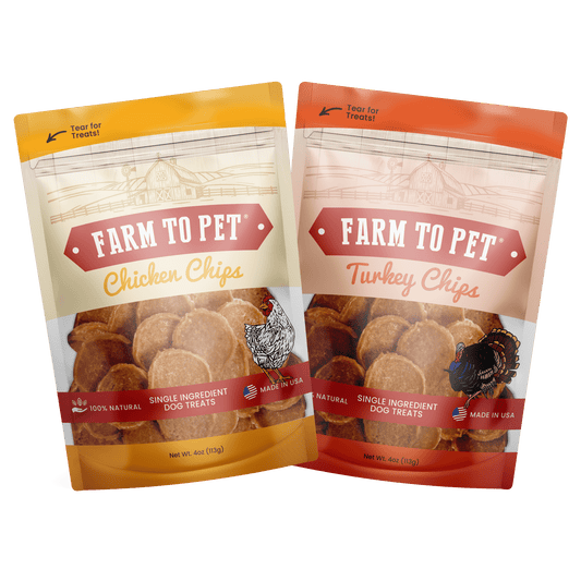 Farm To Pet - Turkey & Chicken Chip Dog Treat Duo | Single-Ingredient Poultry Treats for Dogs