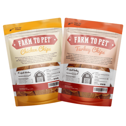 Farm To Pet - Turkey & Chicken Chip Dog Treat Duo | Single-Ingredient Poultry Treats for Dogs