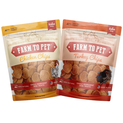 Farm To Pet - Turkey & Chicken Chip Dog Treat Duo | Single-Ingredient Poultry Treats for Dogs