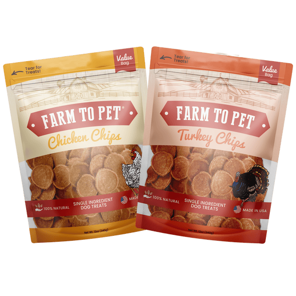 Farm To Pet - Turkey & Chicken Chip Dog Treat Duo | Single-Ingredient Poultry Treats for Dogs