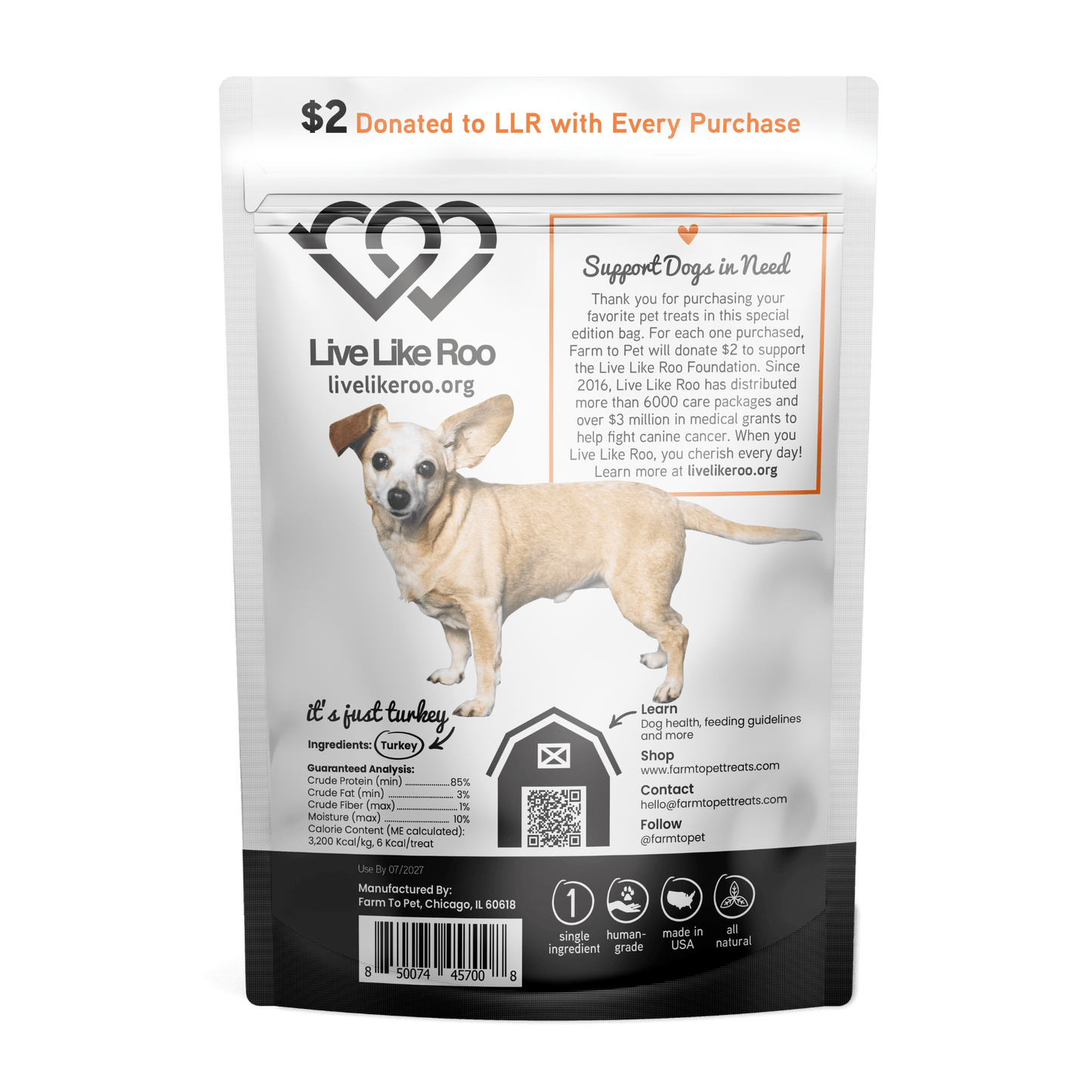 Farm To Pet - Live Like Roo Turkey Chips for Dogs | Dog Treats That Give Back