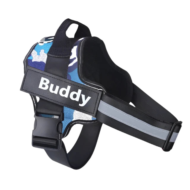 Personalized No Pull Dog Harness Blue Camouflage