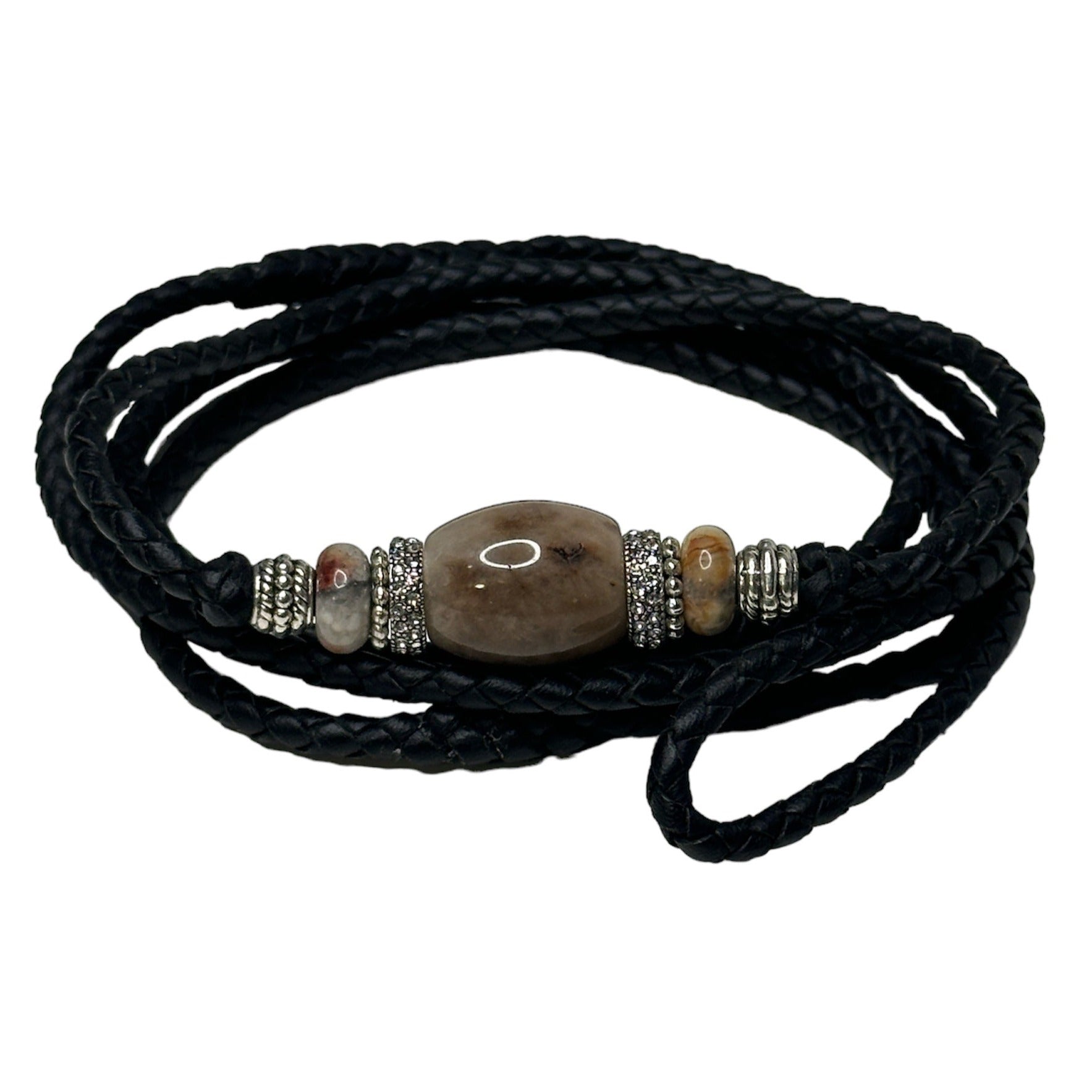 Exquisite Kangaroo Leather Show Lead with Moonstone - 40" Black