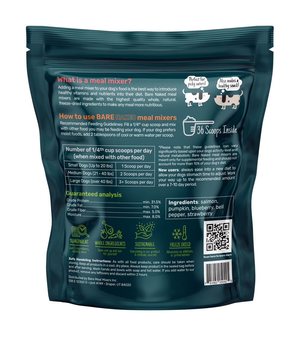 Bare Naked Salmon Mixer Dog Food Topper 12oz Ingredients and Nutritional Info