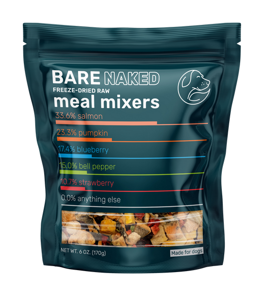 Bare Naked Salmon Mixer Dog Food Topper 6oz Front of Package