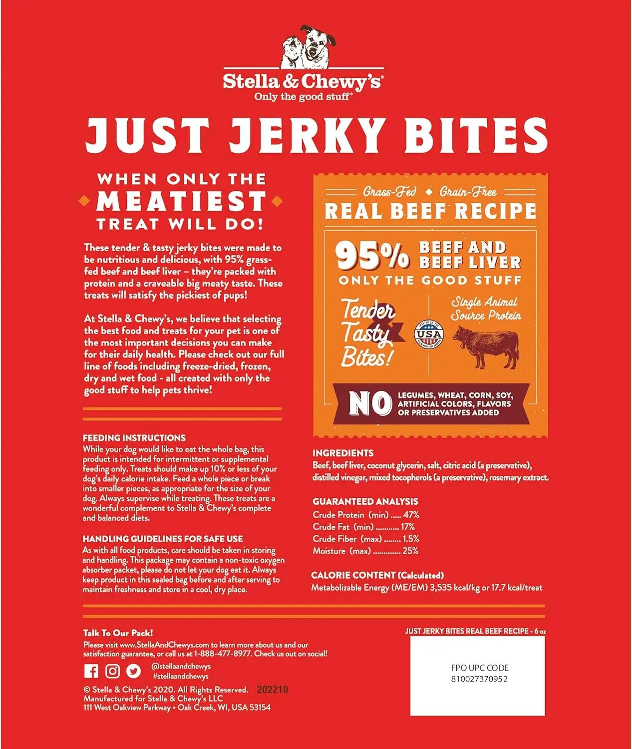 Stella & chewy's - Premium Beef Jerky Dog Treats - 95% Real Meat Bites for Sensitive Stomachs
