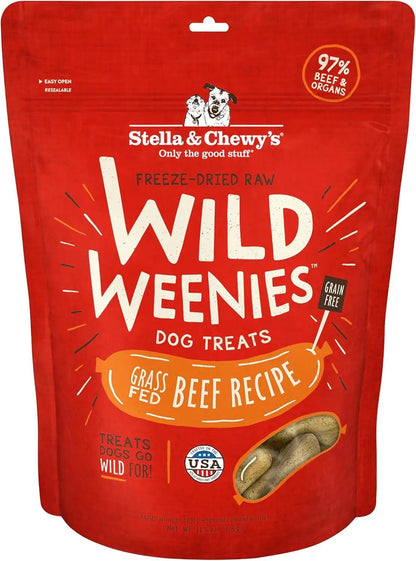Stella & chewy's - Freeze-Dried Raw Wild Weenies Dog Treats - High-Protein Training Treats for Dogs & Puppies - All-Natural Grass-Fed Beef Recipe with 97% Meat & Organs - USA Made - 11.5 Oz Bag