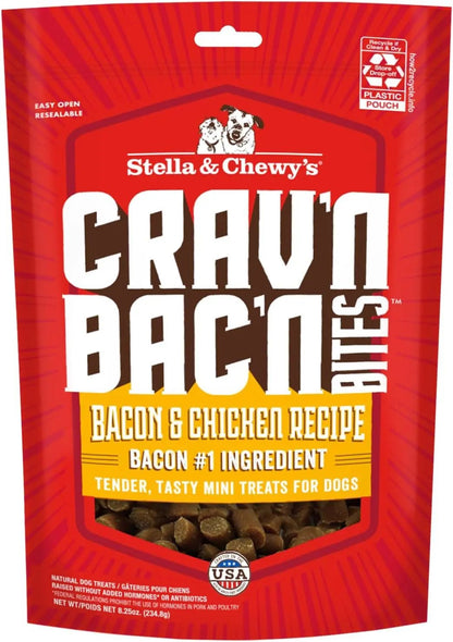 Stella & chewy's - Training Dog Treats - Crav'N Bac'N Soft Bacon & Chicken Bites - Premium USA Made - Low Calorie Rewards - 8.25Oz
