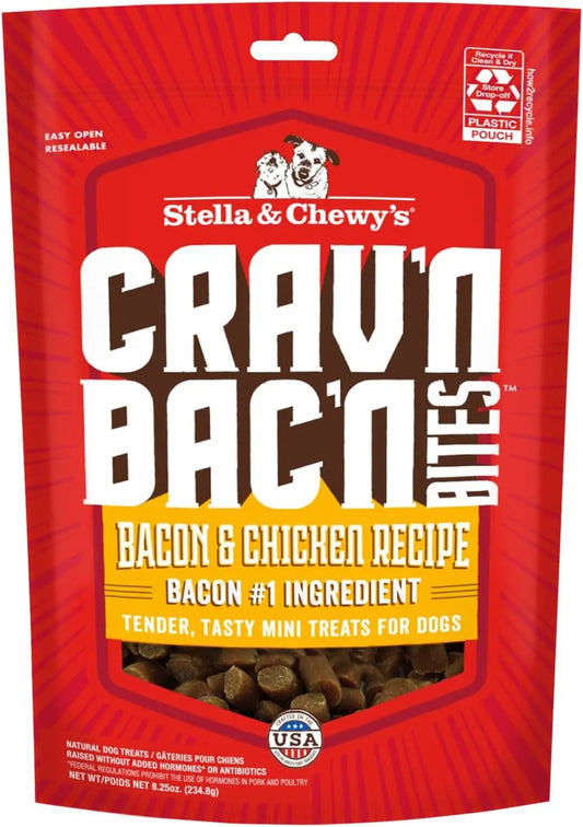 Stella & chewy's - Training Dog Treats - Crav'N Bac'N Soft Bacon & Chicken Bites - Premium USA Made - Low Calorie Rewards - 8.25Oz