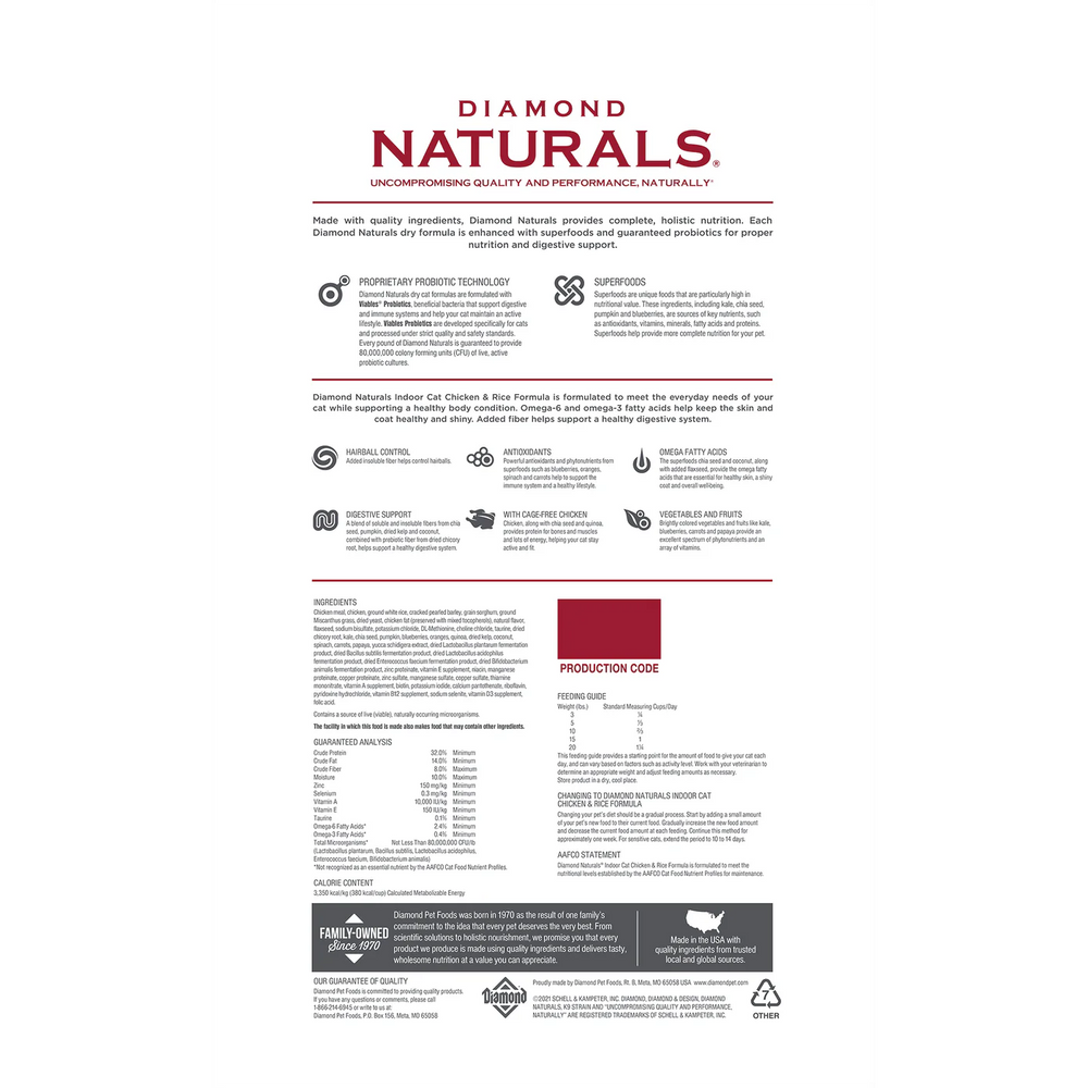 Diamond Naturals Indoor Chicken and Rice Dry Cat Food