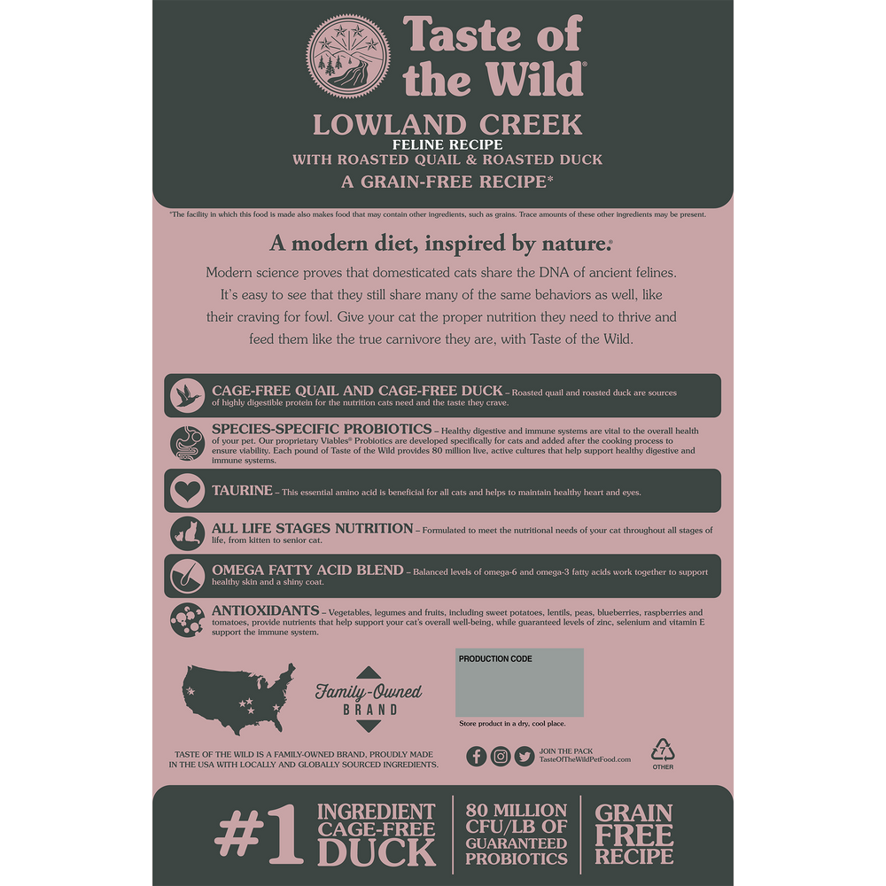 Taste of the Wild Adult Lowland Creek Quail and Duck Feline Food (5lb)