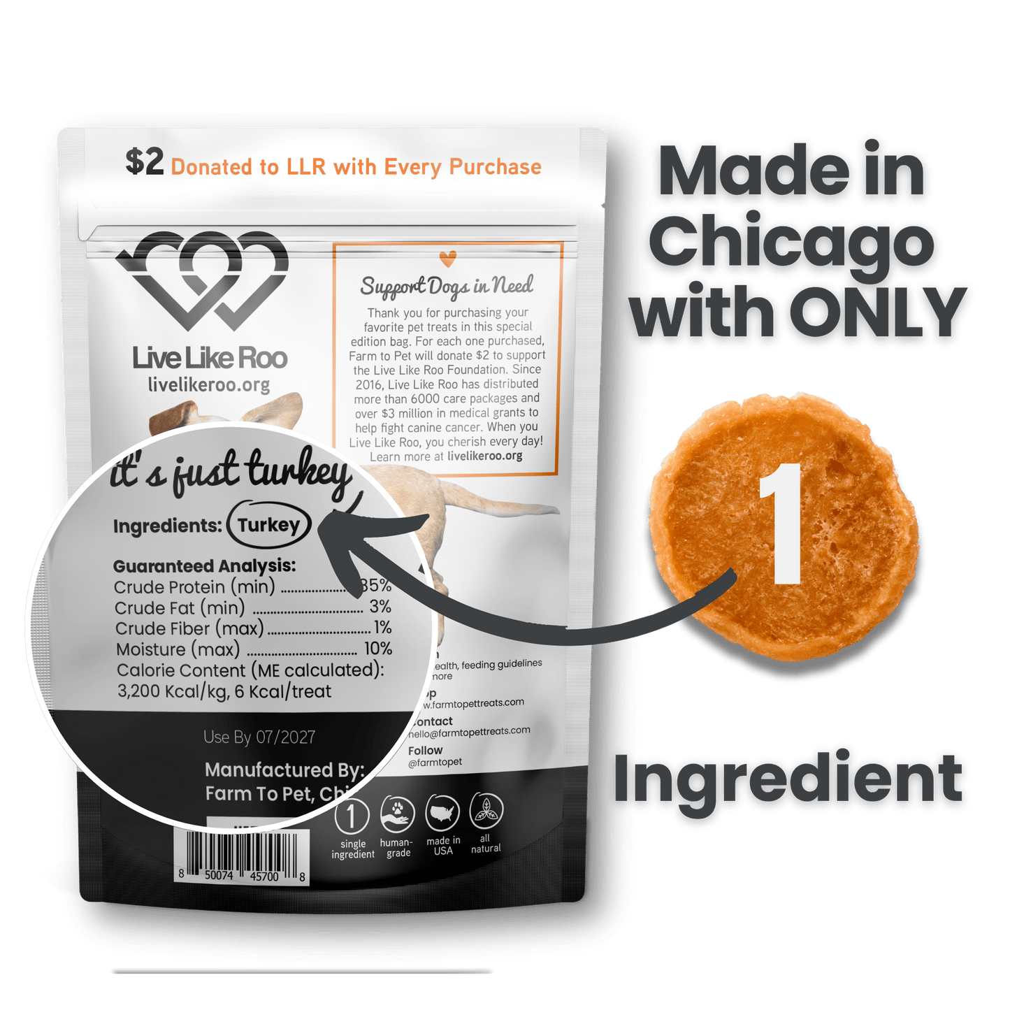 Farm To Pet - Live Like Roo Turkey Chips for Dogs | Dog Treats That Give Back