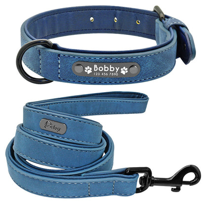 Personalised Dog Collar blue with lead