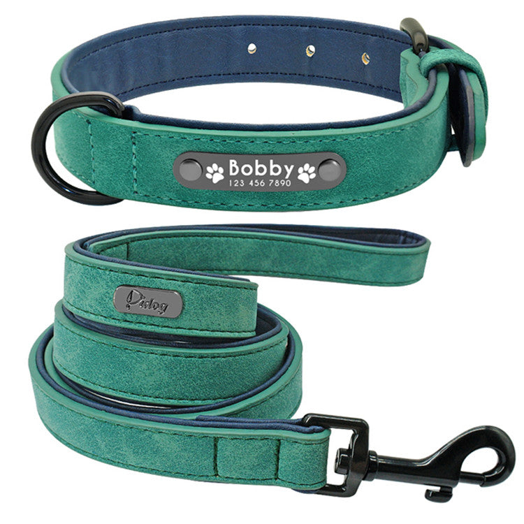 Personalised Dog Collar green with lead